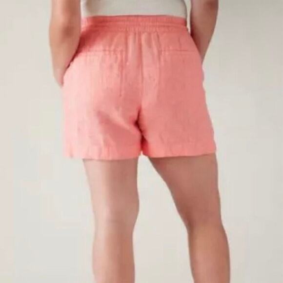 Athleta Sz 12 100% Linen Retreat Shorts 4” In Peach Pull-on Pockets Comfortable - Picture 7 of 16